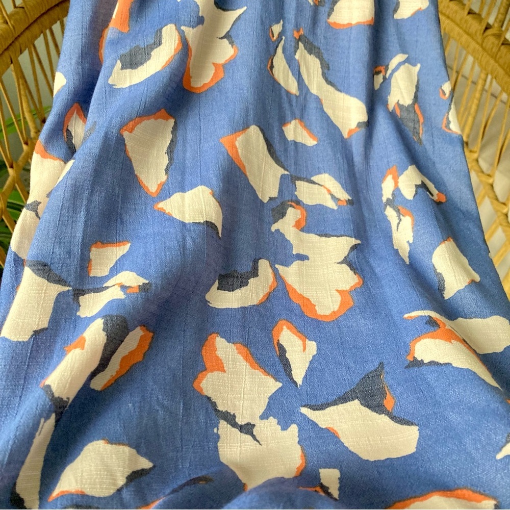 Nine West Dress Linen Blue and Cream Floral Maxi Dress XL - Picture 5 of 6